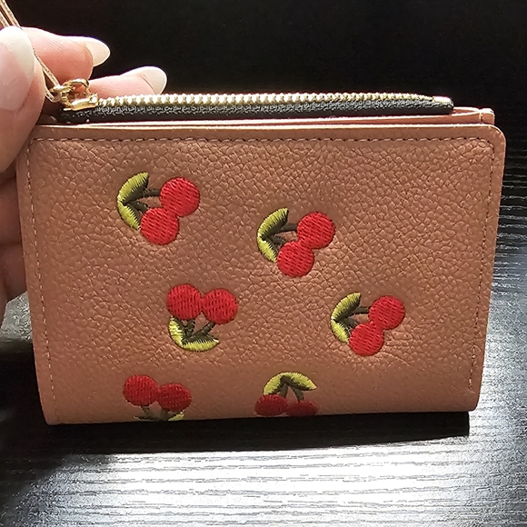 Handbags - Cherry Embroidered Tan Wallet